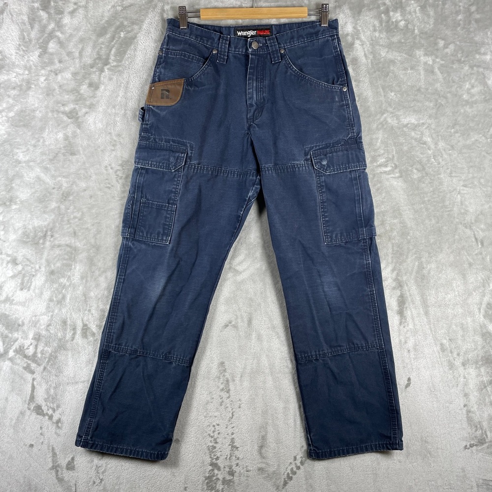 Wrangler Riggs Workwear Double Knee Pants Mens 30x30 Blue Ripstop Cargo 3W060NY